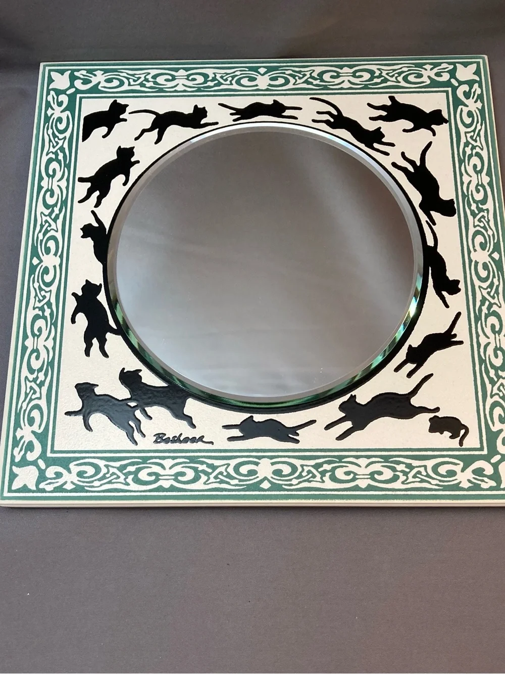 Besheer Art Tile Mirror with Cats